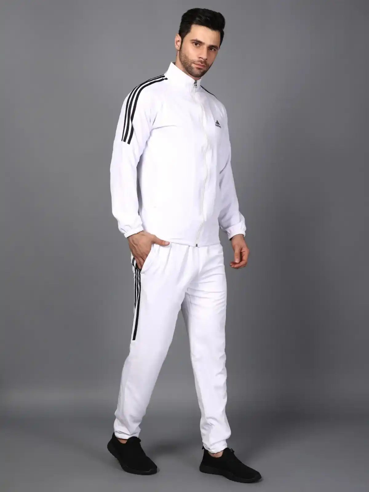 Original ADIDAS Half Striped Men White TrackSuit (Jacket &Track-Pants)