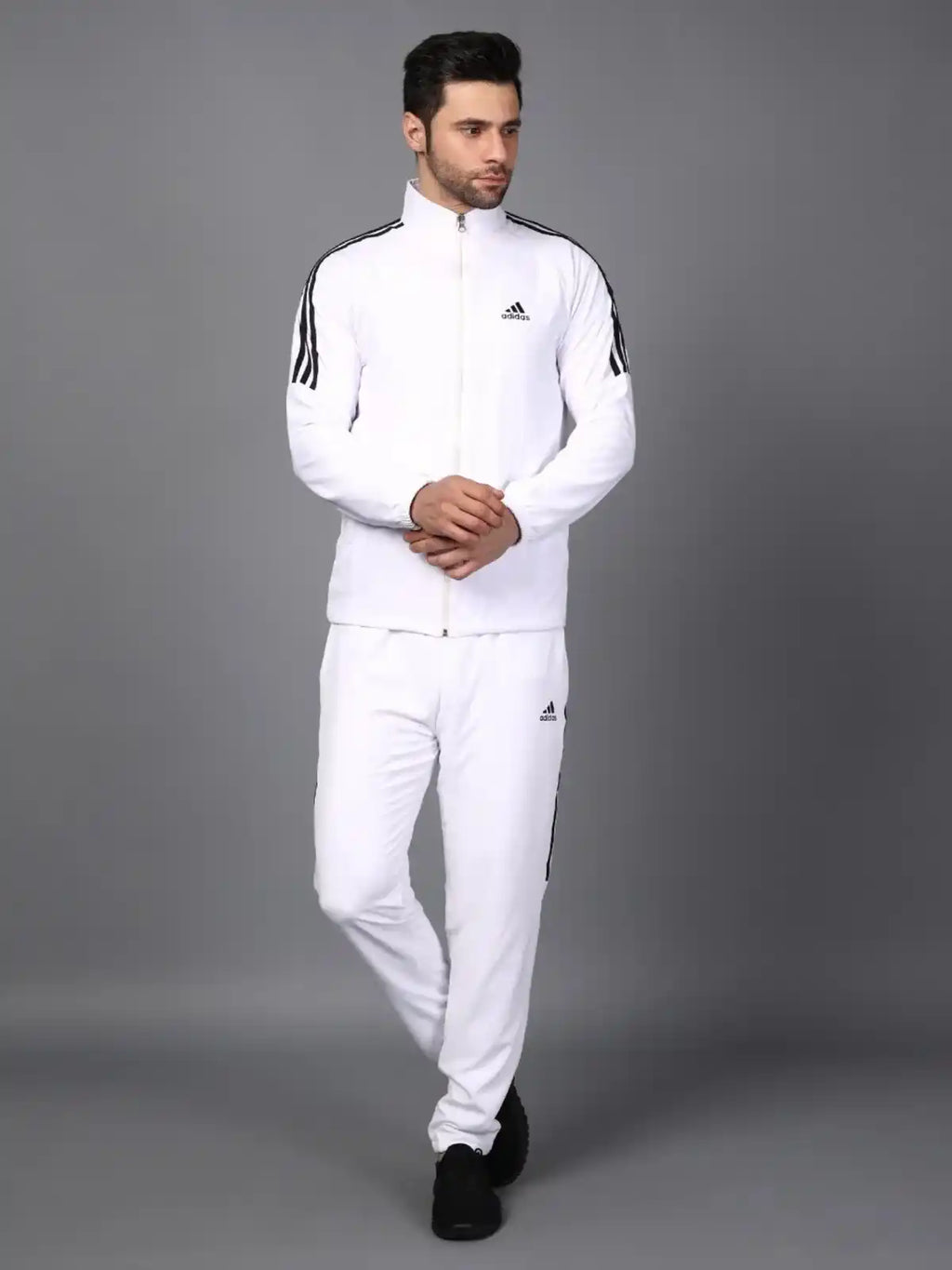 Original ADIDAS Half Striped Men White TrackSuit (Jacket &Track-Pants)