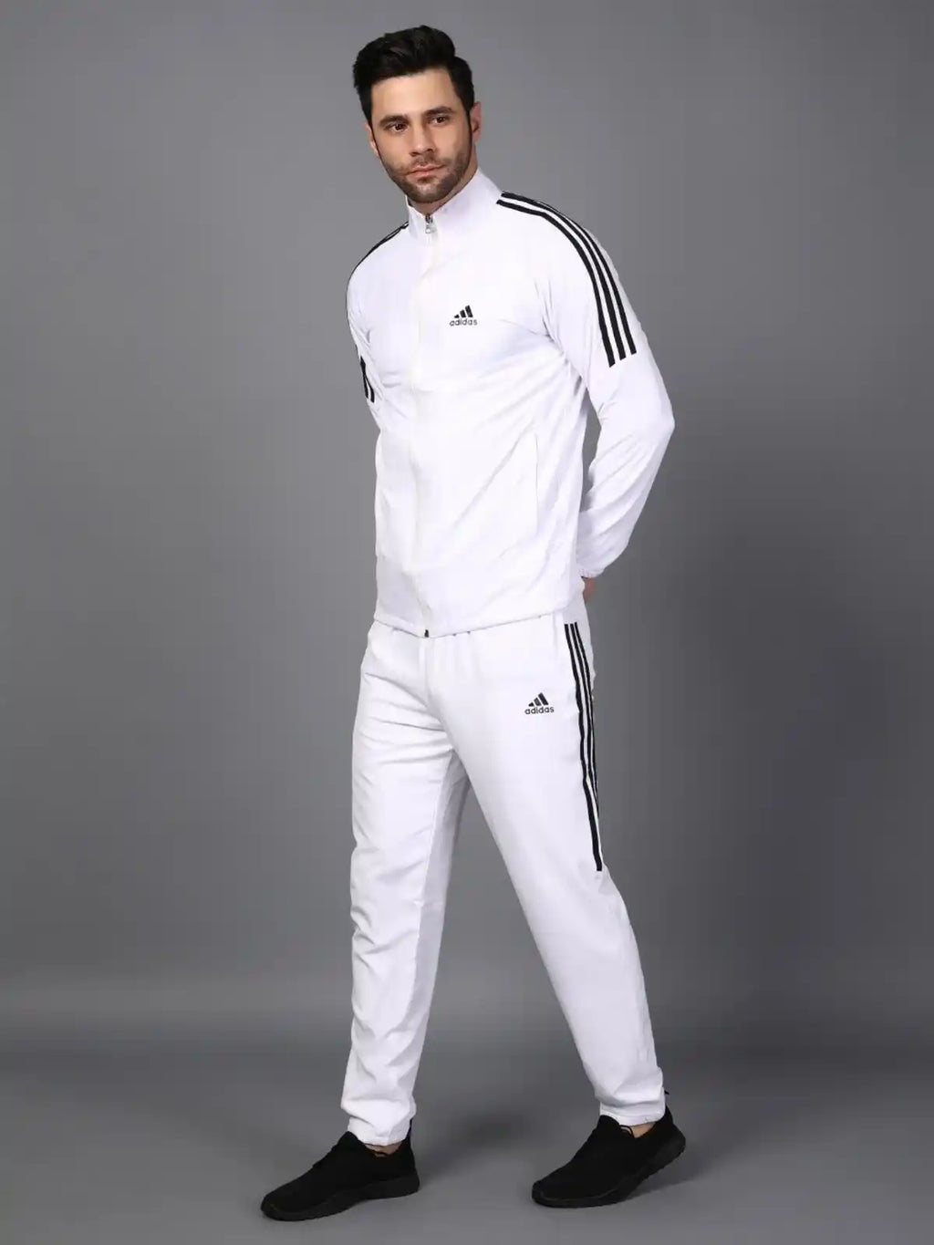 Original ADIDAS Half Striped Men White TrackSuit (Jacket &Track-Pants)