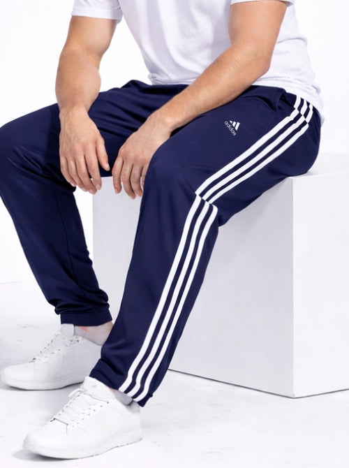 Adidas Solid & Casual Men Navy Blue & White Stripes Track Pants