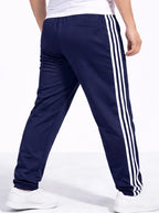 Adidas Solid & Casual Men Navy Blue & White Stripes Track Pants