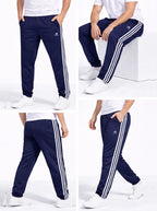 Adidas Solid & Casual Men Navy Blue & White Stripes Track Pants