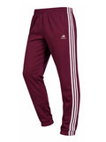 Adidas Solid & Casual Men TrackPants Wine With White Stripes
