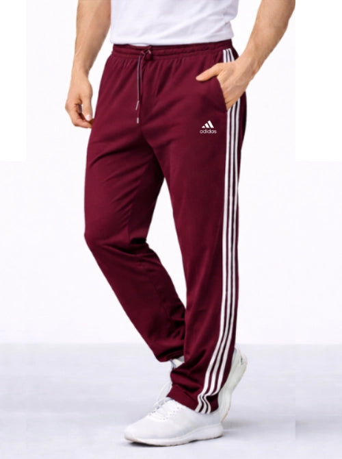 Adidas Solid & Casual Men TrackPants Wine With White Stripes
