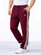 Adidas Solid & Casual Men TrackPants Wine With White Stripes