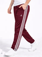 Adidas Solid & Casual Men TrackPants Wine With White Stripes