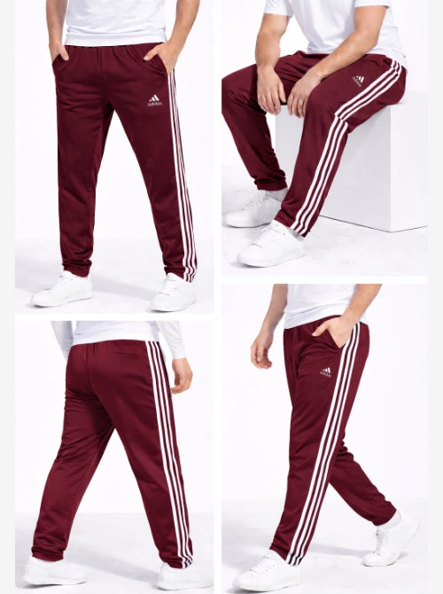 Adidas Solid & Casual Men TrackPants Wine With White Stripes