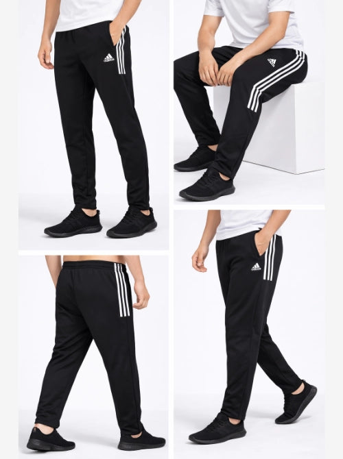 Adidas Solid &amp; Casual Men Black half three white stripes Track Pants Adidas Solid & Casual Men Black half three white stripes Track Pants