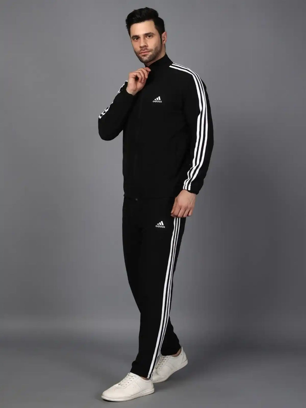 Original Adidas Striped Men Black Track Suit (Jacket & Track Pant)