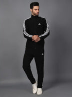 Original Adidas Striped Men Black Track Suit (Jacket & Track Pant)