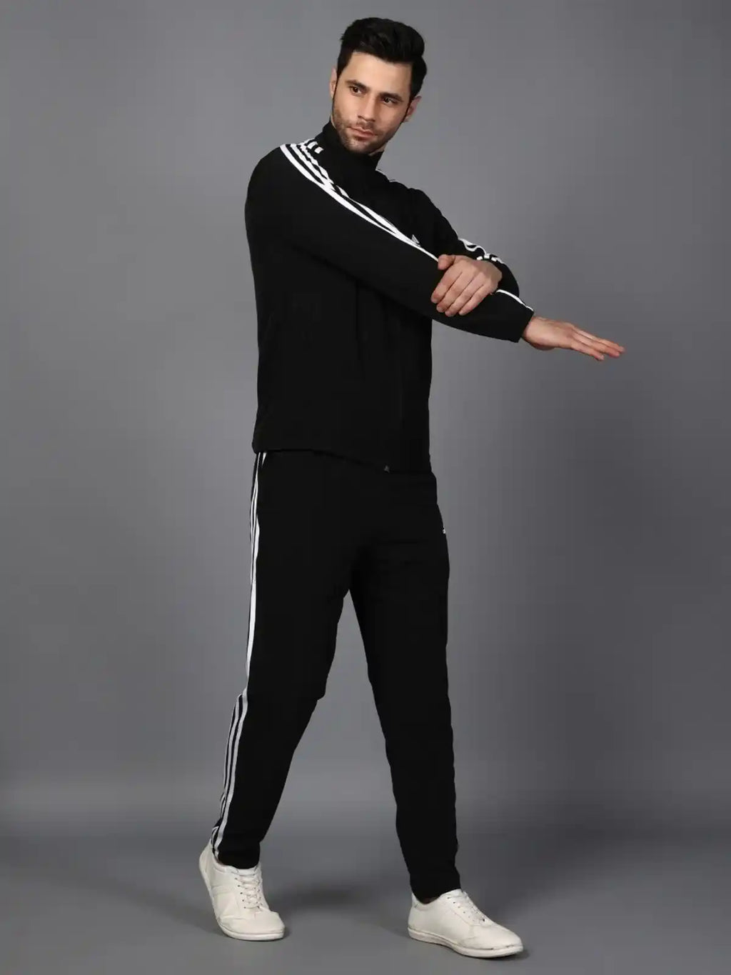Original Adidas Striped Men Black Track Suit (Jacket & Track Pant)