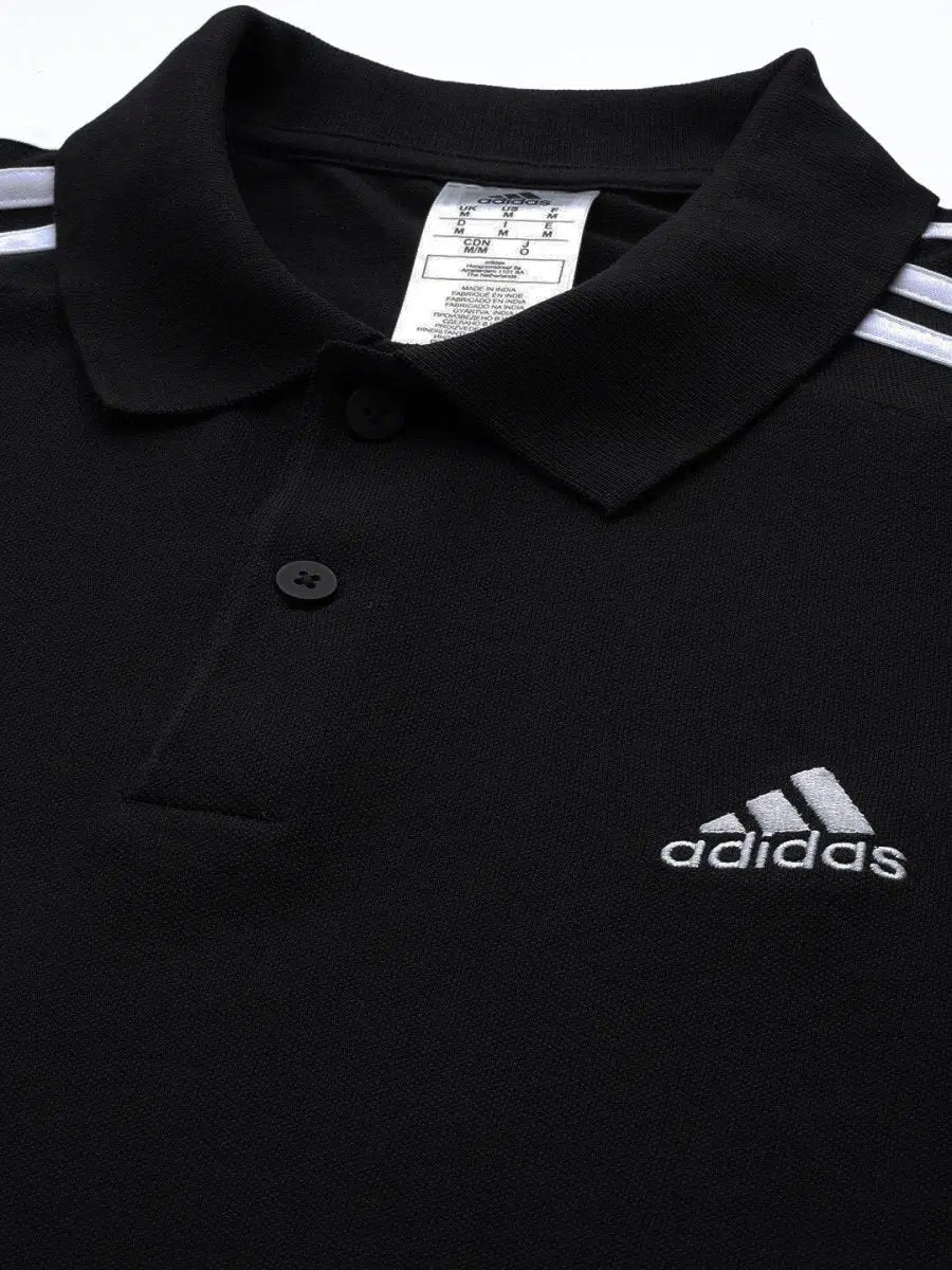 ADIDAS Men Solid Polo Neck Pure Cotton Black T-Shirt