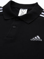 ADIDAS Men Solid Polo Neck Pure Cotton Black T-Shirt