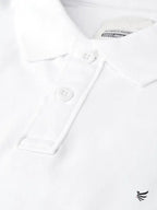 SANMIG Men White Solid Pure Cotton Polo Collar Lounge T-shirt