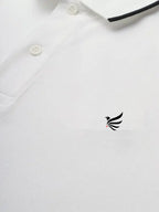 SANMIG Men White Solid Polo Collar T-shirt With Embroidery