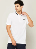 ADIDAS Men Solid Polo Neck Pure Cotton White T-Shirt