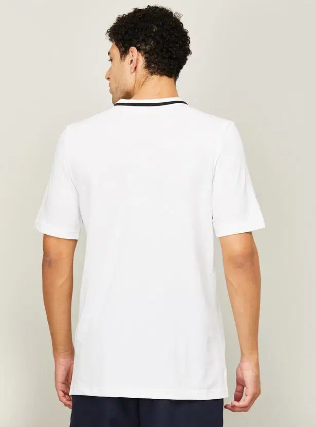 ADIDAS Men Solid Polo Neck Pure Cotton White T-Shirt