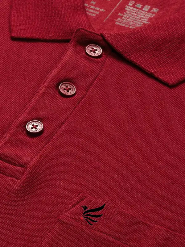 SANMIG Men Maroon Solid Pure Cotton Polo Collar Lounge T-shirt