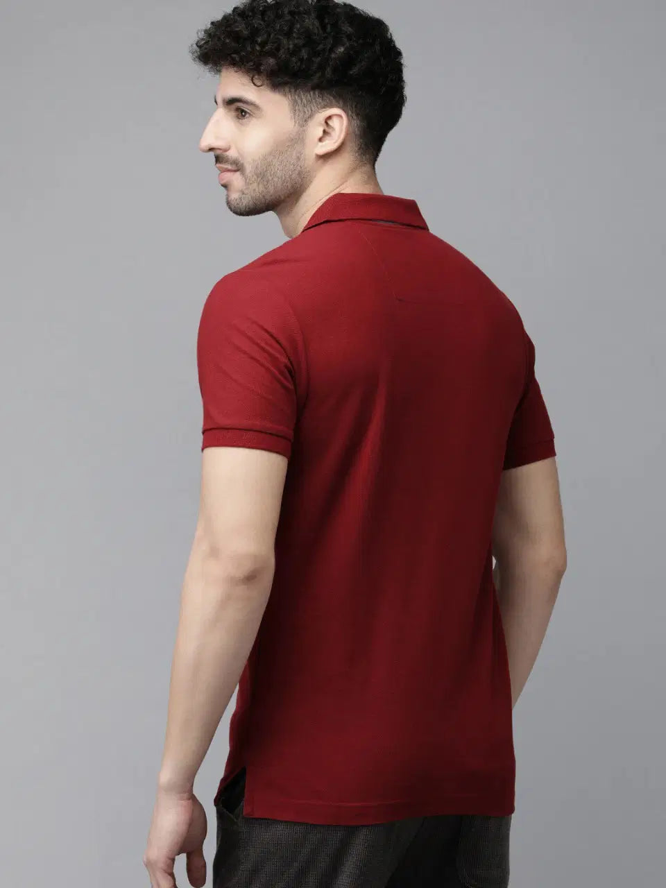 SANMIG Men Maroon Solid Pure Cotton Polo Collar Lounge T-shirt