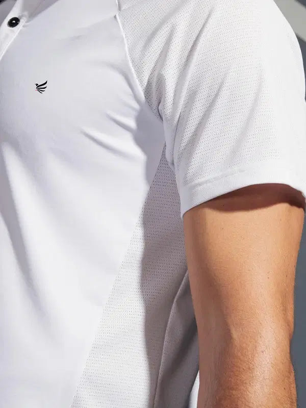 SANMIG Men White Solid Tennis Polo T-Shirt Dry 500