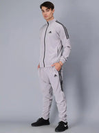 Original Adidas Striped Men Grey Track Suit (Jacket & Track Pant)