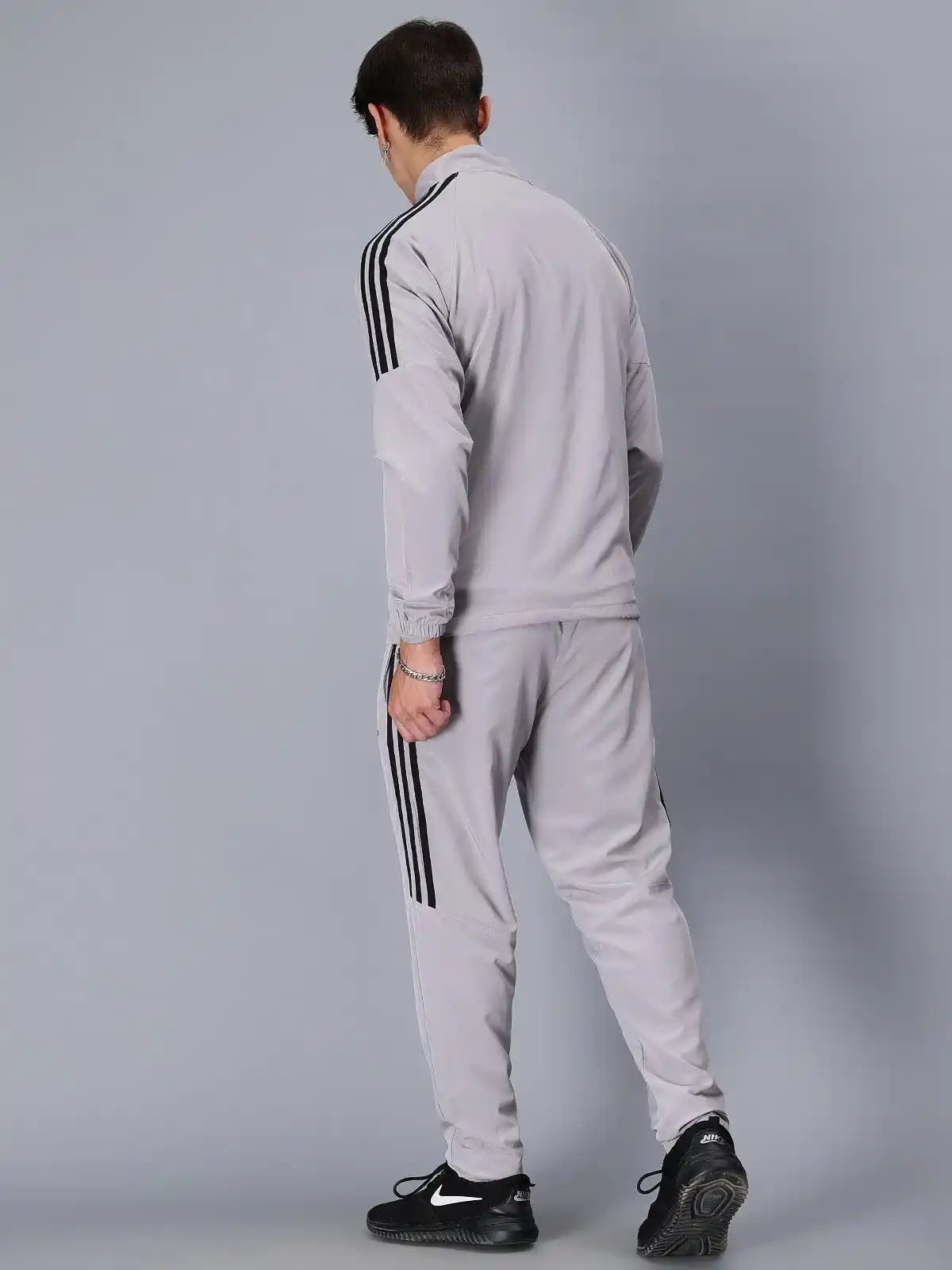 Original Adidas Striped Men Grey Track Suit (Jacket & Track Pant)