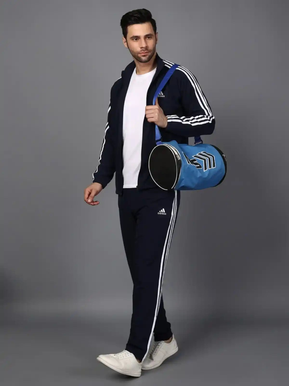Original Adidas Striped Navy Blue Track Suit (Jacket & Track Pant)