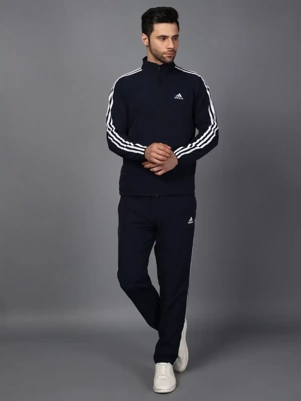 Original Adidas Striped Navy Blue Track Suit (Jacket & Track Pant)