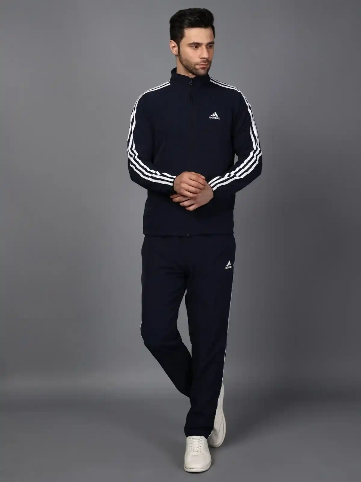 Original Adidas Striped Navy Blue Track Suit (Jacket & Track Pant)