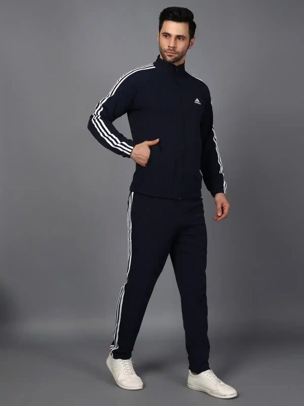 Original Adidas Striped Navy Blue Track Suit (Jacket & Track Pant)